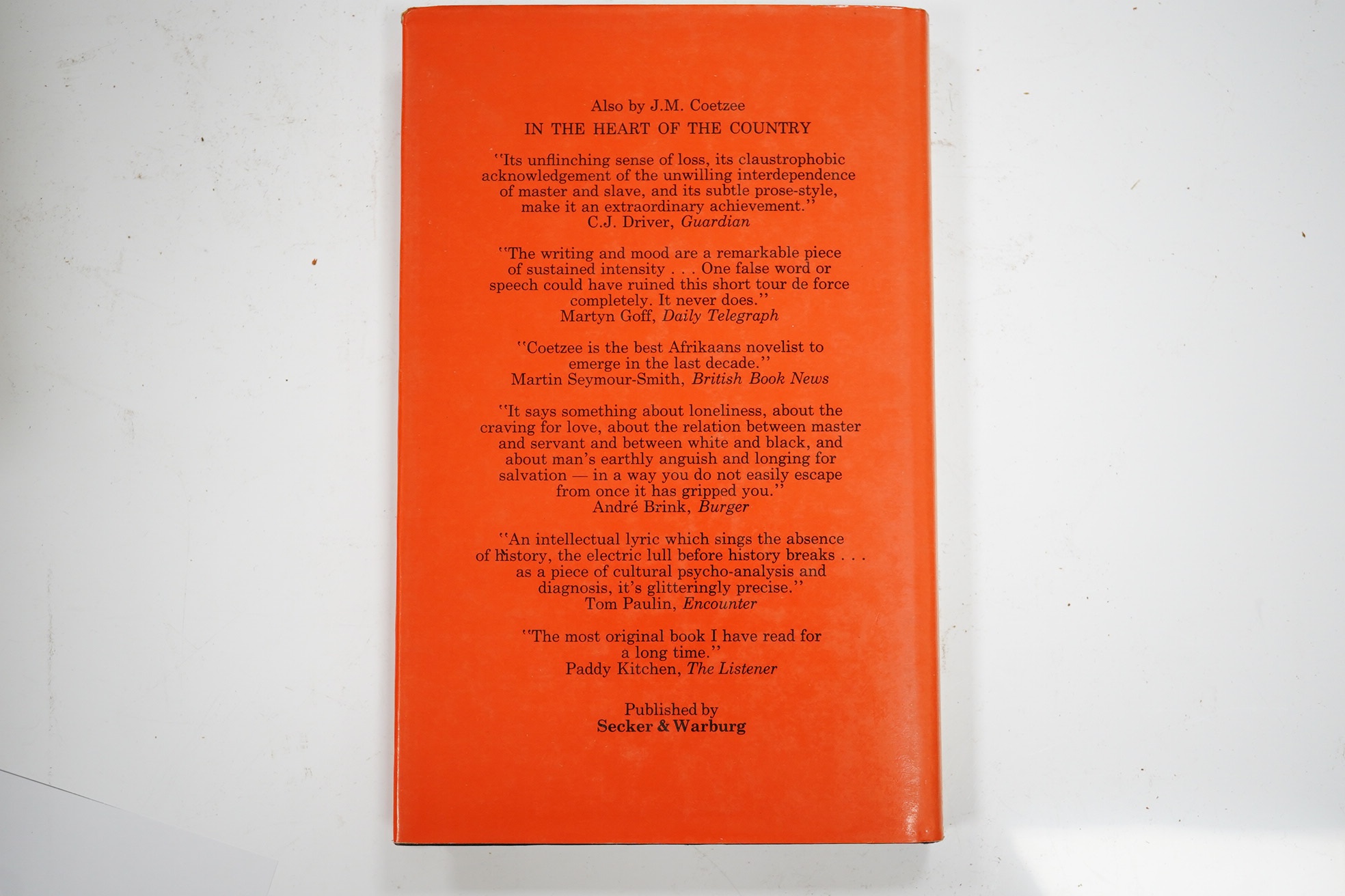 Coetzee, J.M. - Waiting for the Barbarians. First Edition. half title, publisher's cloth and d/wrapper. Secker & Warburg, 1980